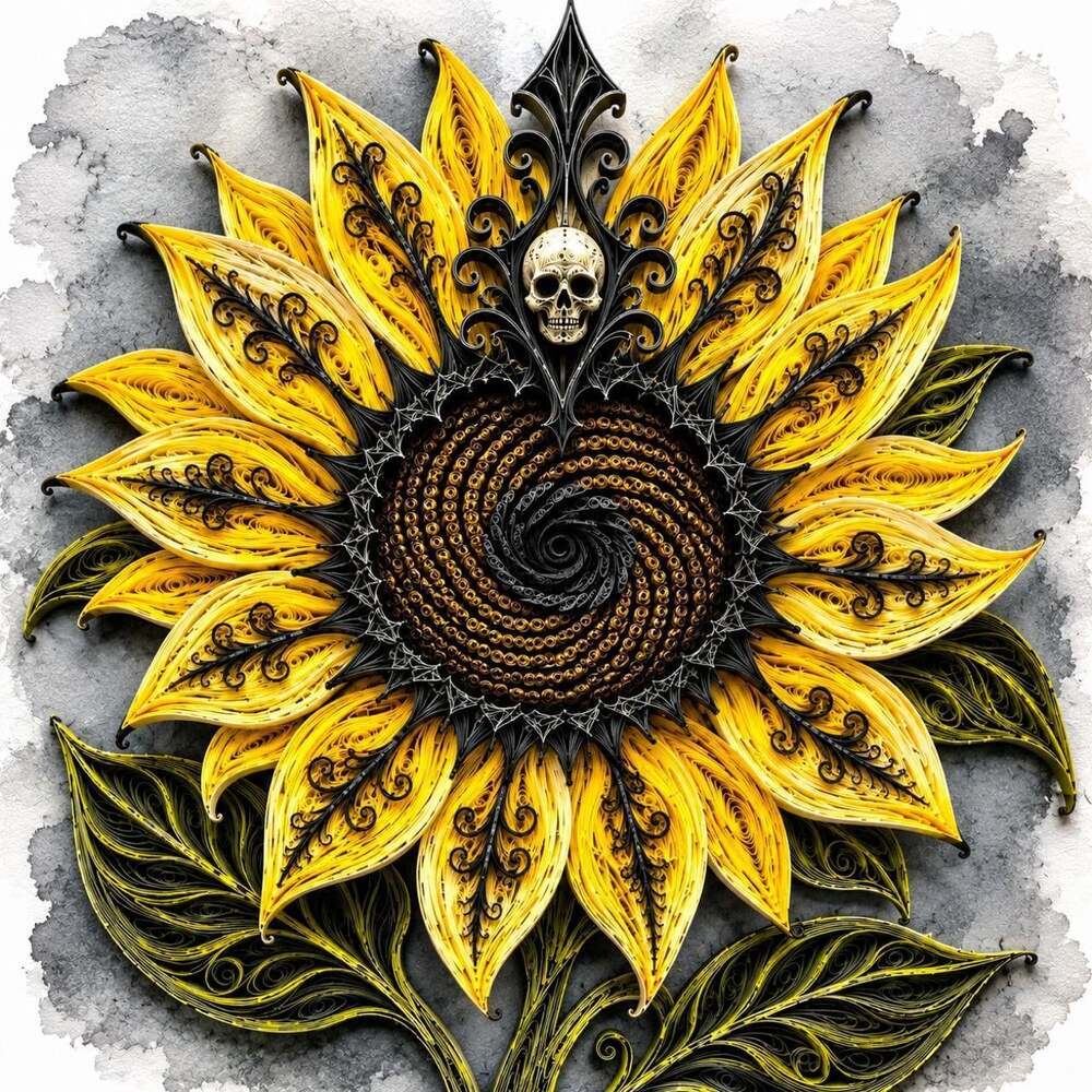 8 X 8 Gothic Sunflower Skull Art 13 E 0